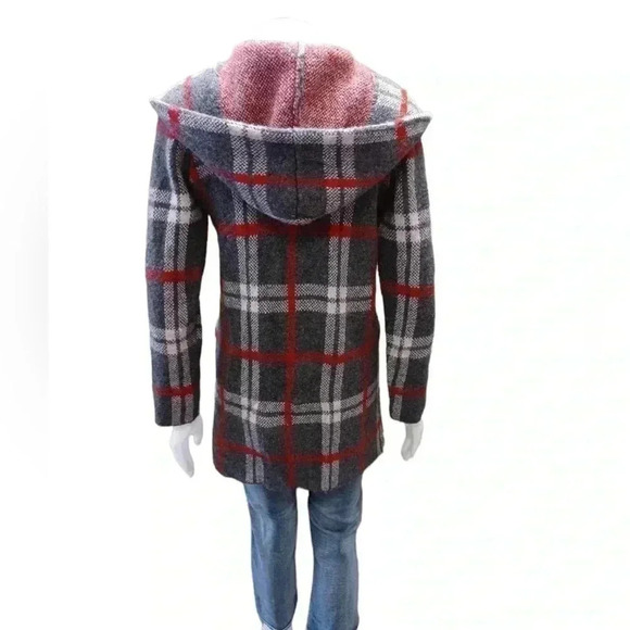 Tahari Wool Blend Plaid Chunky Knit  Open Cardigan Size Medium - Picture 2 of 9